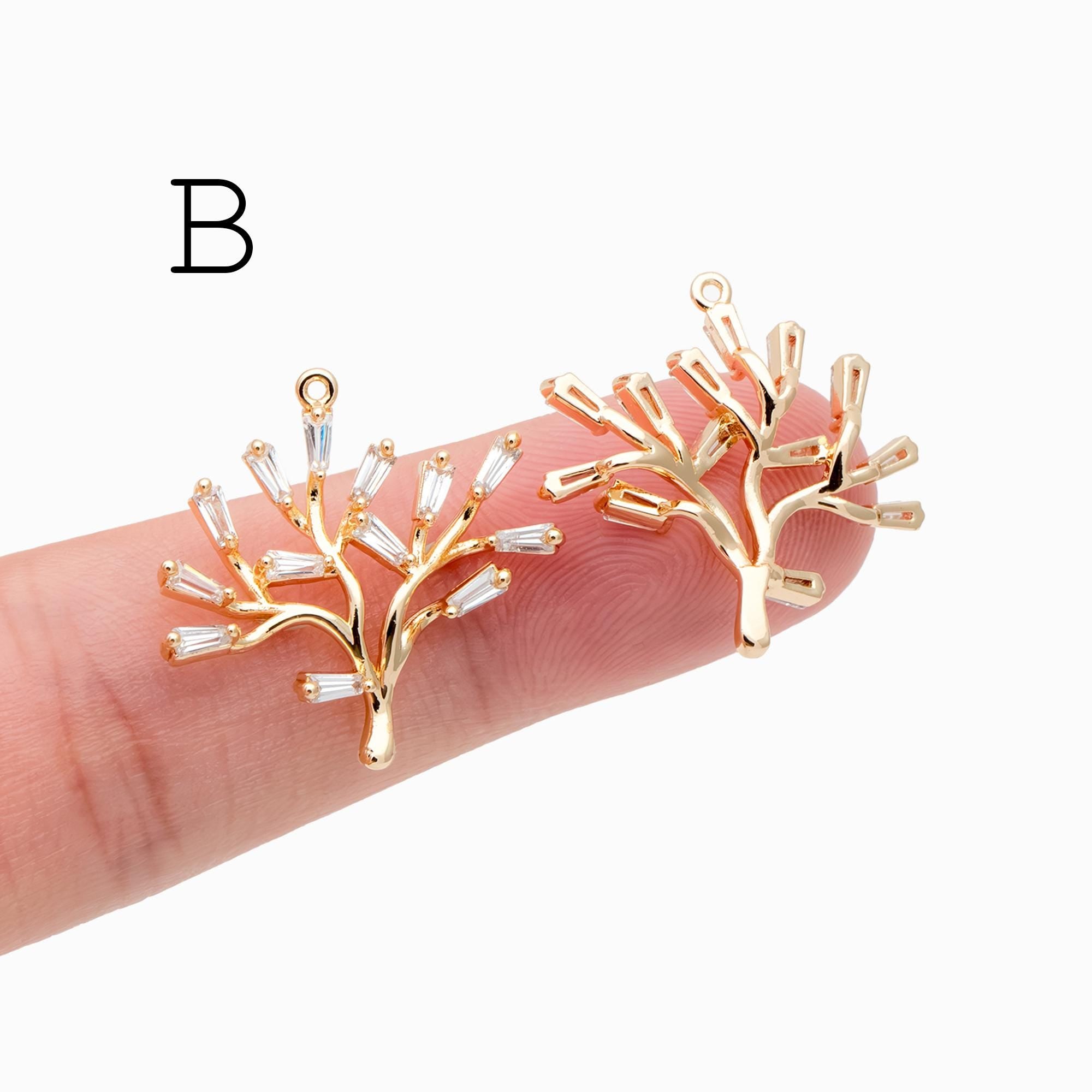 4pcs CZ pave Gold/ Silver Tone Leaf Charms, Leaf Pendants, Earring Findings, Jewelry Making, Jewelry Supplies (GB-3037)